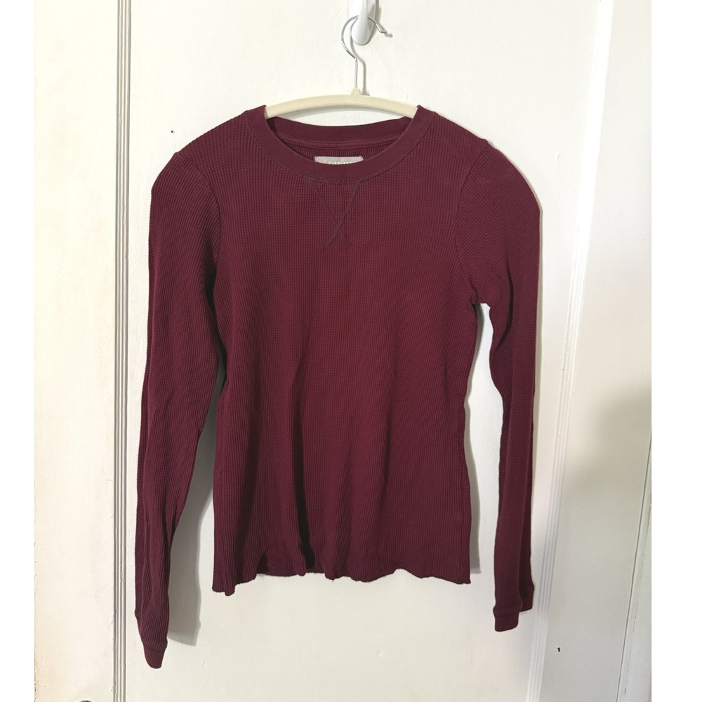 Everlane Burgundy Organic Cotton Waffle Knit Thermal Long Sleeve Top Small
